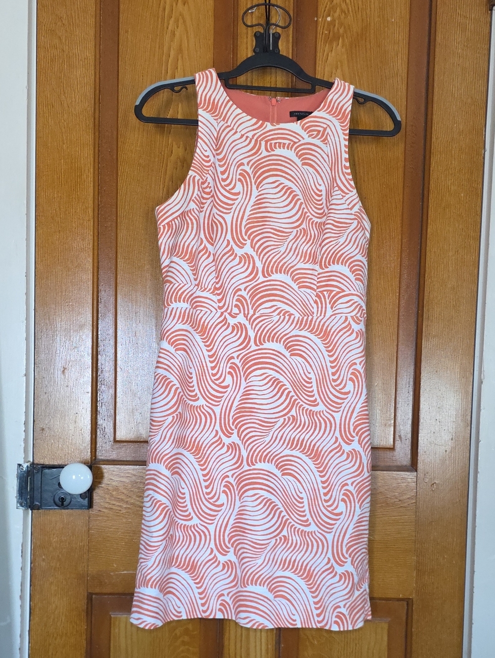 Ann Taylor Coral and White Wave-Print Midi Dress